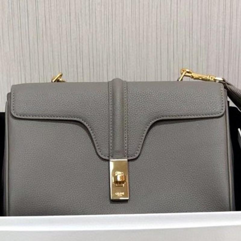 Celine Shoulder Handbag 196853 Litchi grain gray